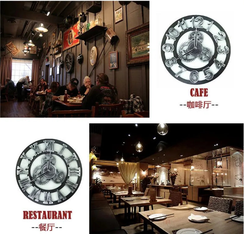 Relógio de Parede 3D Estilo Industrial Retro em Madeira Decoração para casa, sala de estar, escritório e barra. Arte decorativa para parede. Horologe.