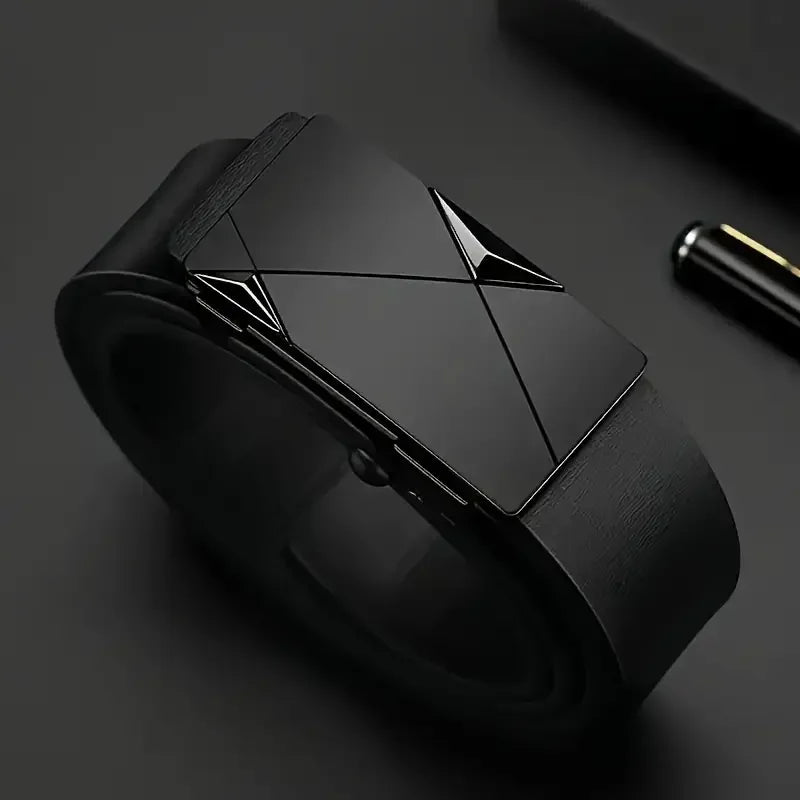 Cinto de Couro PU Masculino Elegante Cintos da Moda para o Dia a Dia, Lazer, Festas, Festivais e Trabalho Com Fivela Automática de Negócios