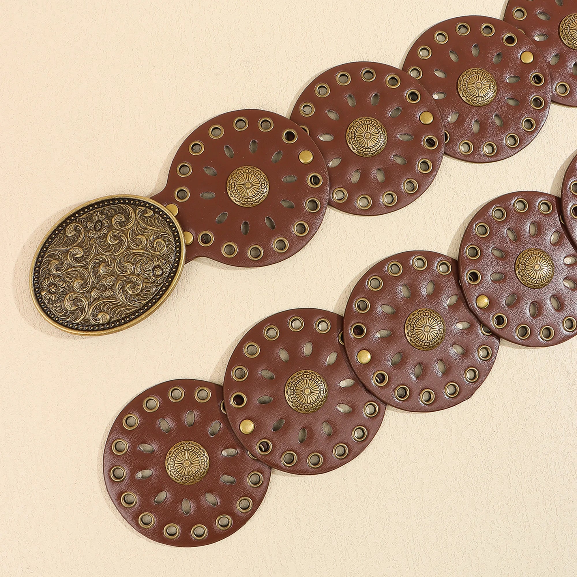 Novo rebite peça redonda cinto estilo étnico para mulheres vintage com saia ca