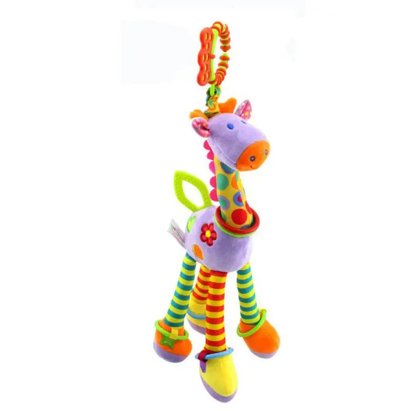 Girafa e zebra de pelúcia macias com sinos e chocalhos, ideal para o desenvolvimento do bebê. Brinquedo com mordedor, perfeito para presentear recém-nascidos.
