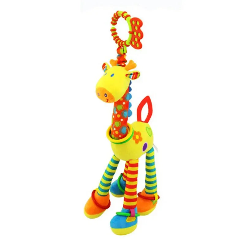 Girafa e zebra de pelúcia macias com sinos e chocalhos, ideal para o desenvolvimento do bebê. Brinquedo com mordedor, perfeito para presentear recém-nascidos.