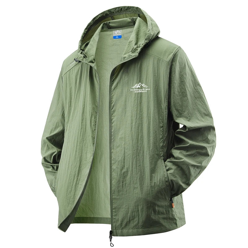 Jaquetas de verão à prova d'água para homens, ideais para caminhadas, pesca, ciclismo e ginásio. Casaco com capuz, esportes ao ar livre e proteção solar, jaqueta fina e leve.