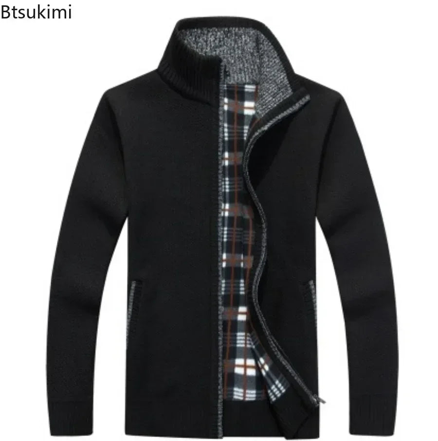 Jaquetas de malha masculinas para outono e inverno, grossas, macias e quentes, com mangas longas e gola. Perfeitas para um estilo casual e moderno.