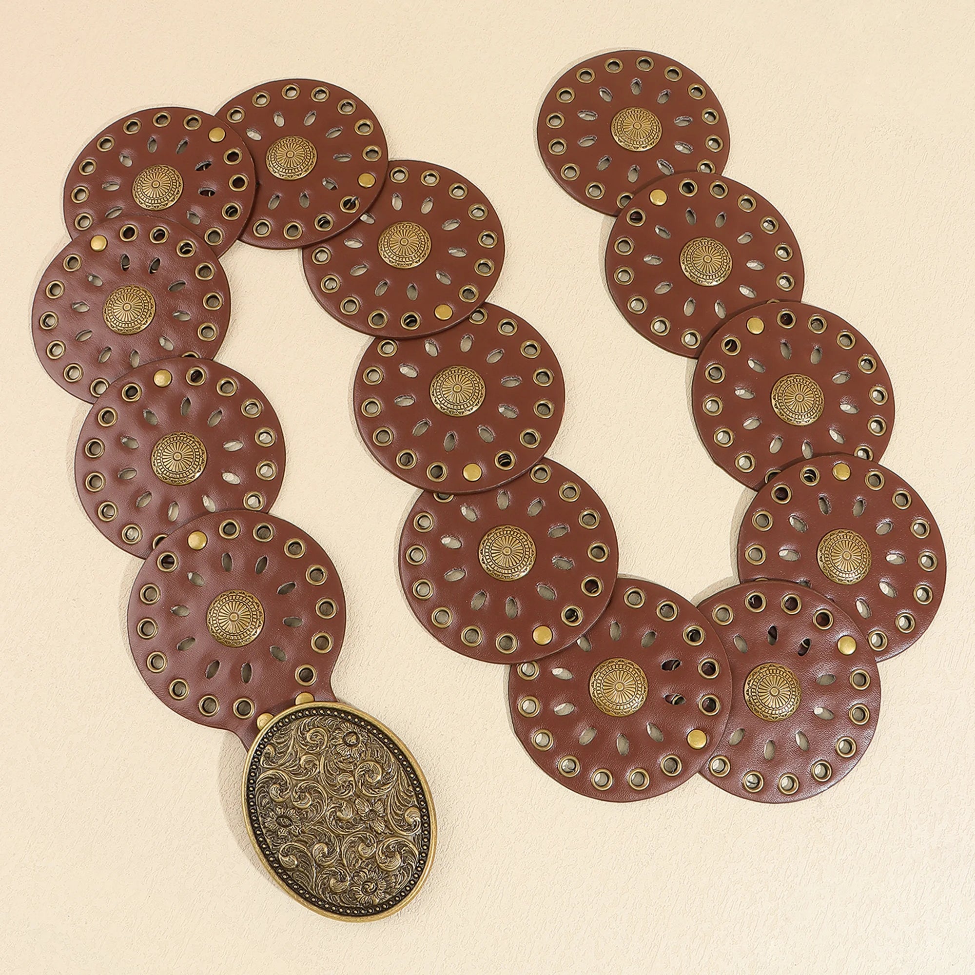 Novo rebite peça redonda cinto estilo étnico para mulheres vintage com saia ca