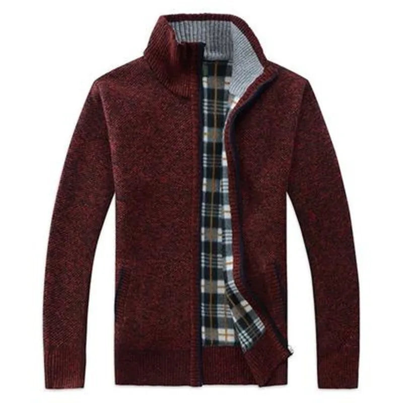 Jaquetas de malha masculinas para outono e inverno, grossas, macias e quentes, com mangas longas e gola. Perfeitas para um estilo casual e moderno.
