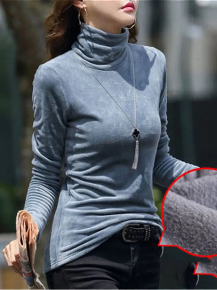 Blusa de Gola Alta Feminina – Tamanhos 3XL e 4XL, Veludo Grosso e Quente para o Inverno!