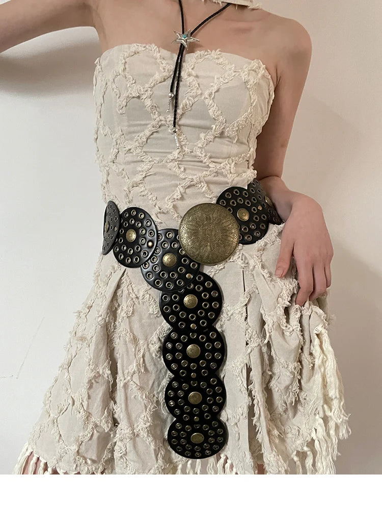 Cinto Circular Oco Estilo Retrô Acessórios Exagerados para o Verão 2024 Estilo Europeu Perfeito para Vestidos!