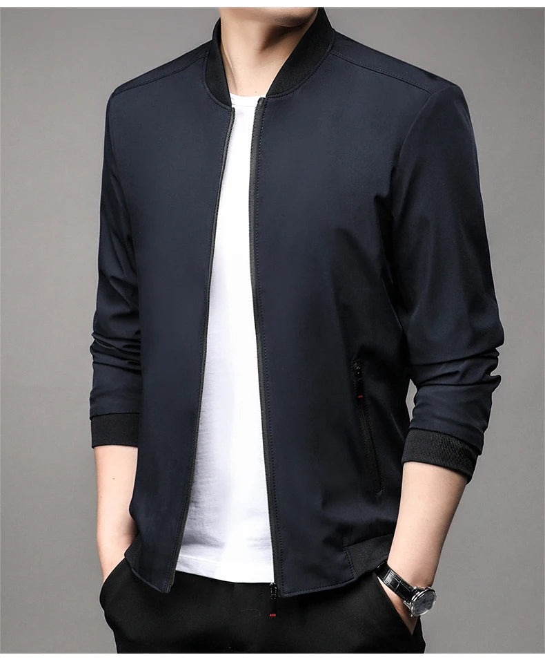 Jaqueta casual de negócios de alta qualidade para a primavera, com gola de beisebol. Estilo bonito e moderno, ideal para a juventude.