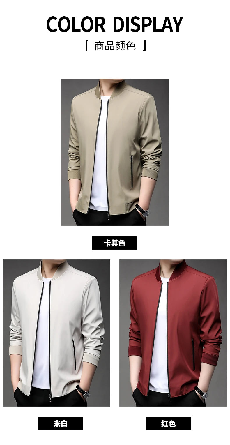 Jaqueta casual de negócios de alta qualidade para a primavera, com gola de beisebol. Estilo bonito e moderno, ideal para a juventude.