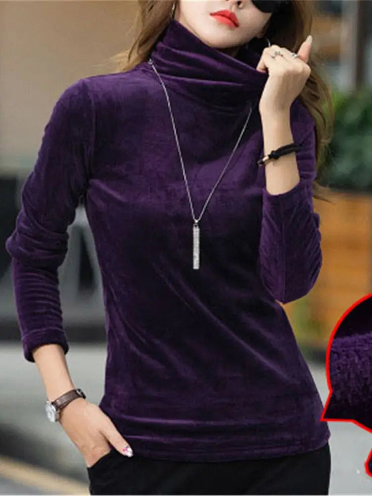 Blusa de Gola Alta Feminina – Tamanhos 3XL e 4XL, Veludo Grosso e Quente para o Inverno!