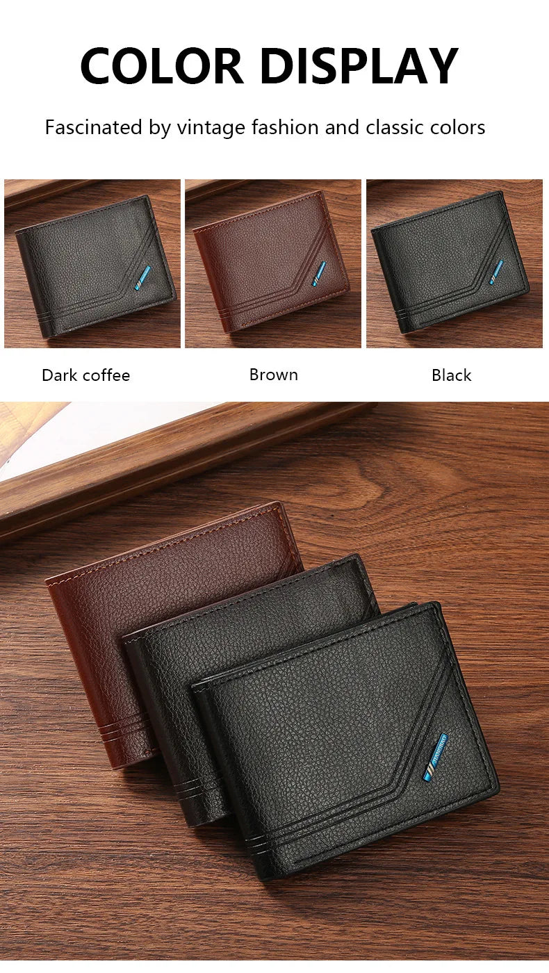 Carteira Bifold Curta Masculina em Couro Sintético Titular de Cartão de Identificação e Crédito Design Sólido e Elegante Ideal para Negócios e Uso Diário!