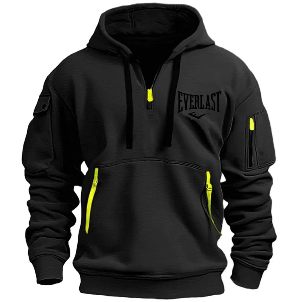 Everlast – Moletom Masculino com Capuz, Suéter Esportivo Casual, Jaqueta Solta, Mangas Compridas, com Zíper e Vários Bolsos, Estilo Harajuku.