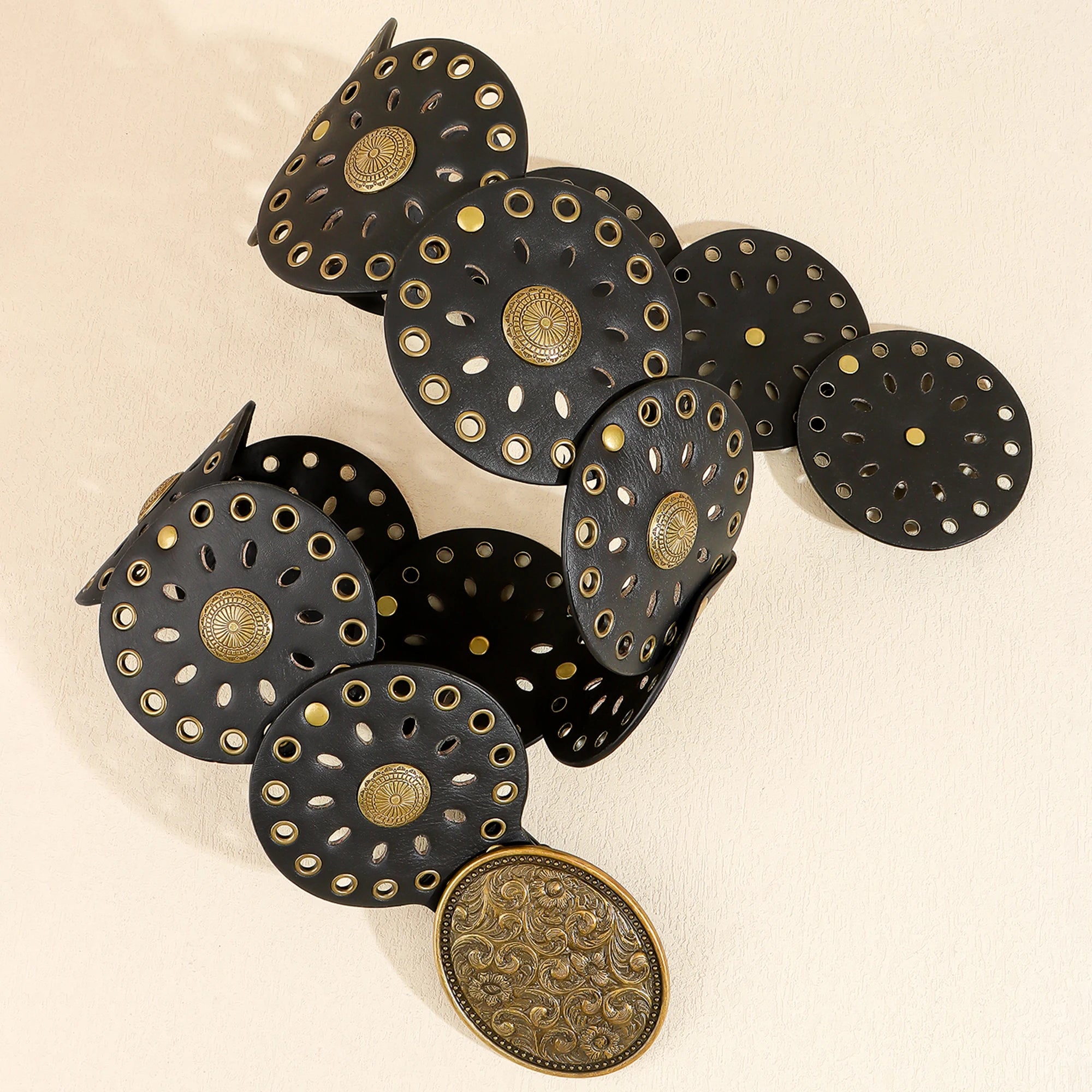 Novo rebite peça redonda cinto estilo étnico para mulheres vintage com saia ca