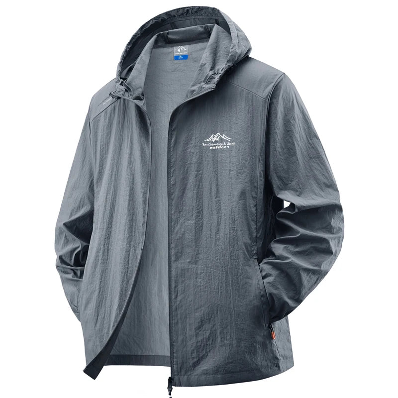 Jaquetas de verão à prova d'água para homens, ideais para caminhadas, pesca, ciclismo e ginásio. Casaco com capuz, esportes ao ar livre e proteção solar, jaqueta fina e leve.