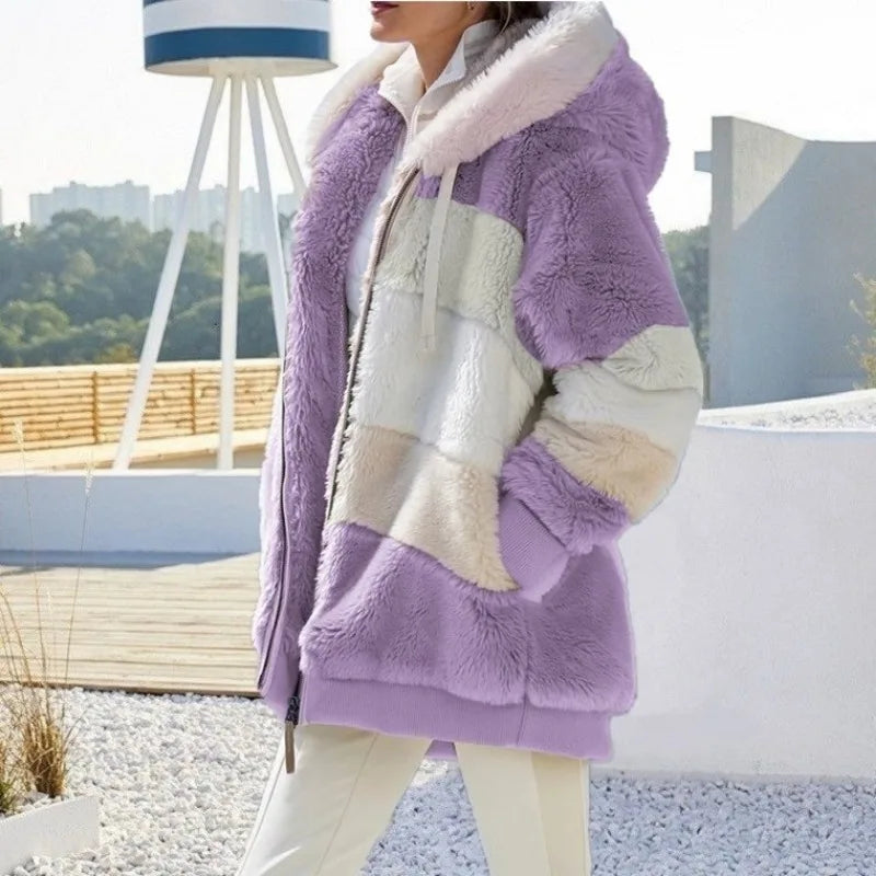 Jaqueta Oversized Feminina - Nova para Outono e Inverno de 2023, Quente, com Bolso de Pelúcia e Capuz, Estilo Streetwear, Solta, Roupas Externas para Mulheres.