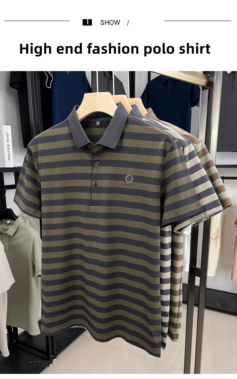 Camiseta masculina de manga curta, listrada e de alta qualidade, perfeita para o verão de 2025. Com bordado da letra "B" da marca de luxo, esta peça é ideal para um look casual e elegante.