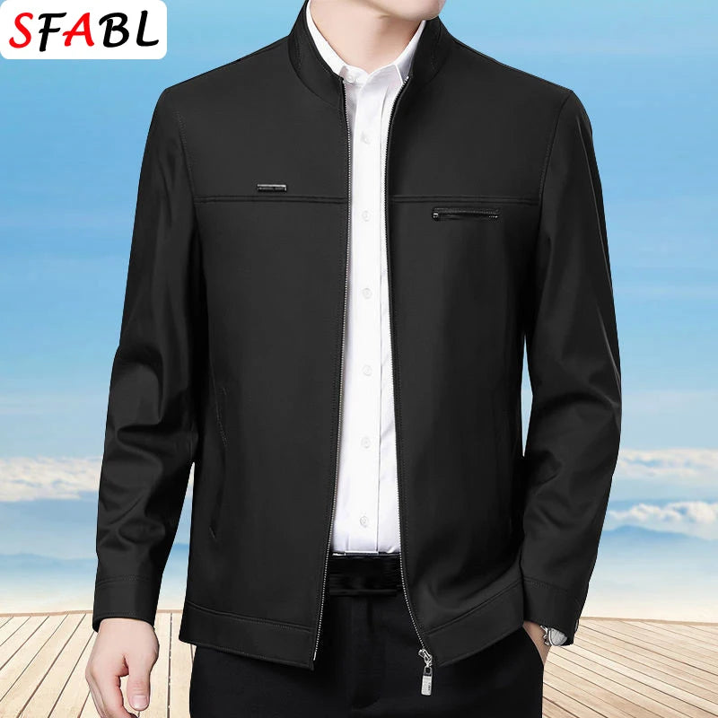 Jaqueta casual de negócios masculina, blazer de luxo, casaco de escritório monocromático. Com zíper de alta qualidade, ideal para o outono. Disponível em tamanho 3XL. Novo e de ótima qualidade.