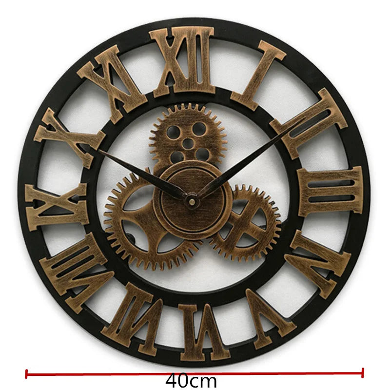 Relógio de Parede 3D Estilo Industrial Retro em Madeira Decoração para casa, sala de estar, escritório e barra. Arte decorativa para parede. Horologe.