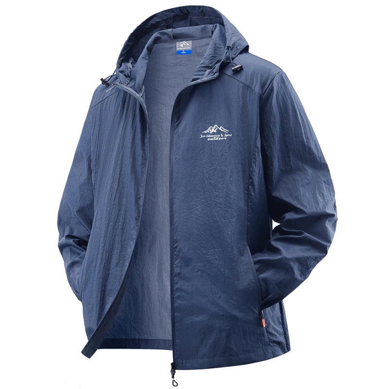 Jaquetas de verão à prova d'água para homens, ideais para caminhadas, pesca, ciclismo e ginásio. Casaco com capuz, esportes ao ar livre e proteção solar, jaqueta fina e leve.
