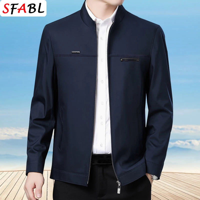 Jaqueta casual de negócios masculina, blazer de luxo, casaco de escritório monocromático. Com zíper de alta qualidade, ideal para o outono. Disponível em tamanho 3XL. Novo e de ótima qualidade.