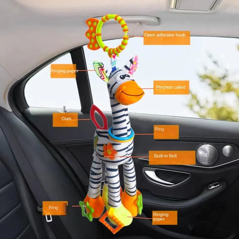 Girafa e zebra de pelúcia macias com sinos e chocalhos, ideal para o desenvolvimento do bebê. Brinquedo com mordedor, perfeito para presentear recém-nascidos.