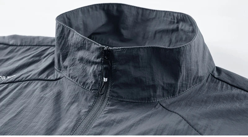 Jaqueta masculina de verão, com secagem rápida, ideal para caminhadas. À prova d'água e com proteção solar UV, é perfeita para esportes ao ar livre, como pesca, acampamento e corrida.