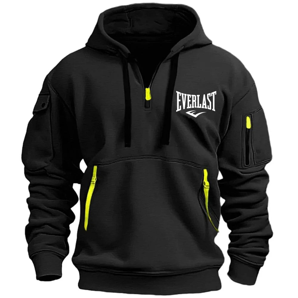 Everlast – Moletom Masculino com Capuz, Suéter Esportivo Casual, Jaqueta Solta, Mangas Compridas, com Zíper e Vários Bolsos, Estilo Harajuku.