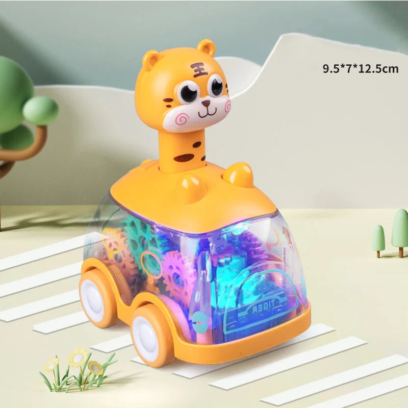 Carro de animais do bebê brinquedos da criança imprensa e ir carros puxar para trás carro iluminar brinquedos carros de corda para crianças 1 2 anos de idade menino presentes de aniversário