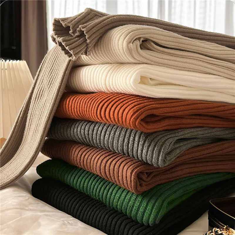 Blusa feminina de manga longa com gola alta, estilo Harajuku. Pulôver de malha fina, ajuste magro e elástico, básico e sólido, perfeito para compor looks simples.