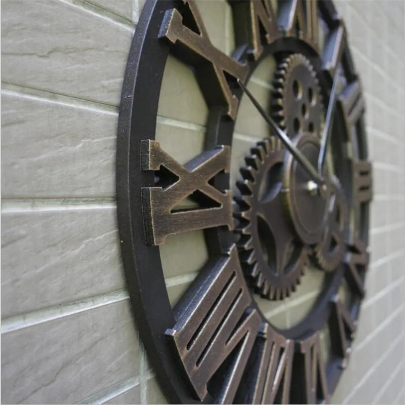 Relógio de Parede 3D Estilo Industrial Retro em Madeira Decoração para casa, sala de estar, escritório e barra. Arte decorativa para parede. Horologe.