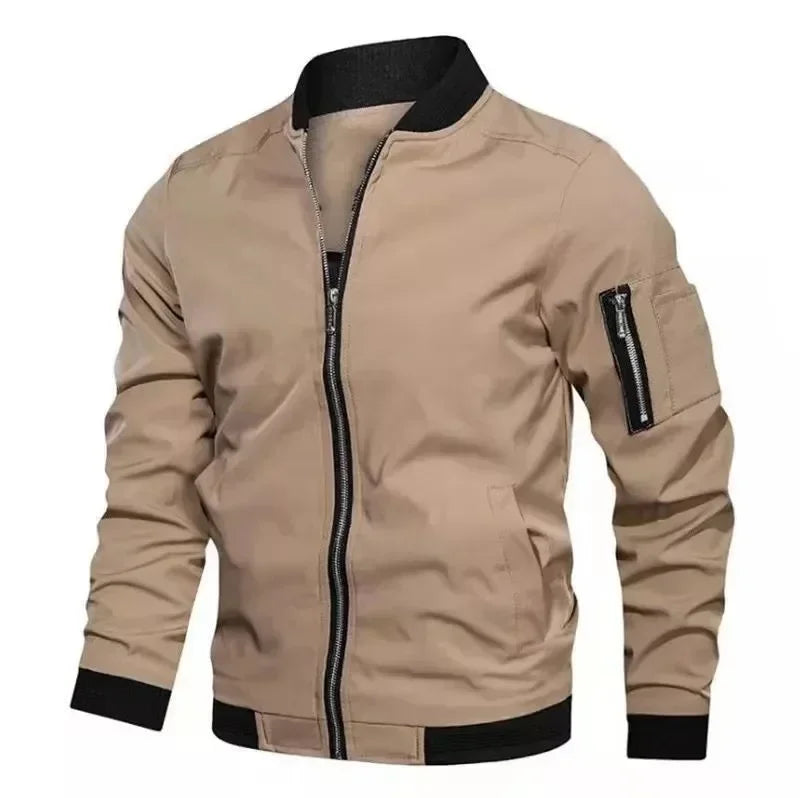 Jaqueta Masculina de Outono - Manga Longa, Uniforme de Beisebol, À Prova de Vento, Ideal para Ciclismo, Jaqueta Fina Sólida com Zíper, Casual e Esportiva para Atividades ao Ar Livre.