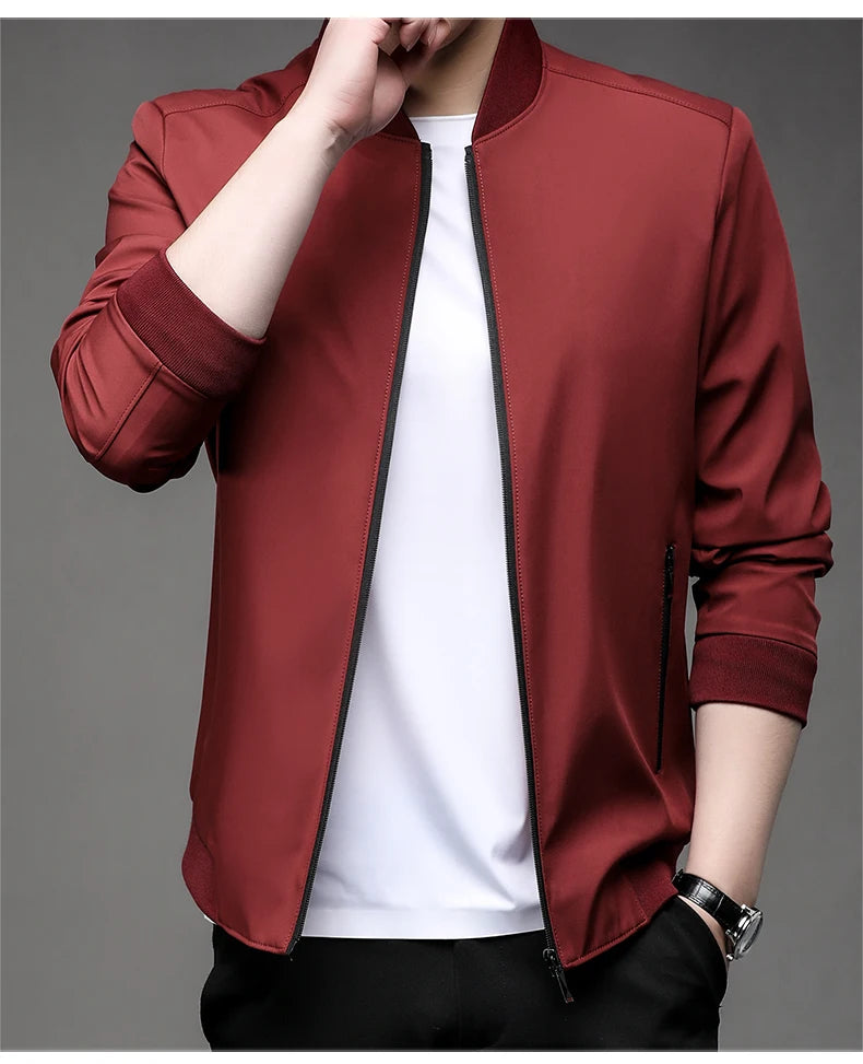 Jaqueta casual de negócios de alta qualidade para a primavera, com gola de beisebol. Estilo bonito e moderno, ideal para a juventude.