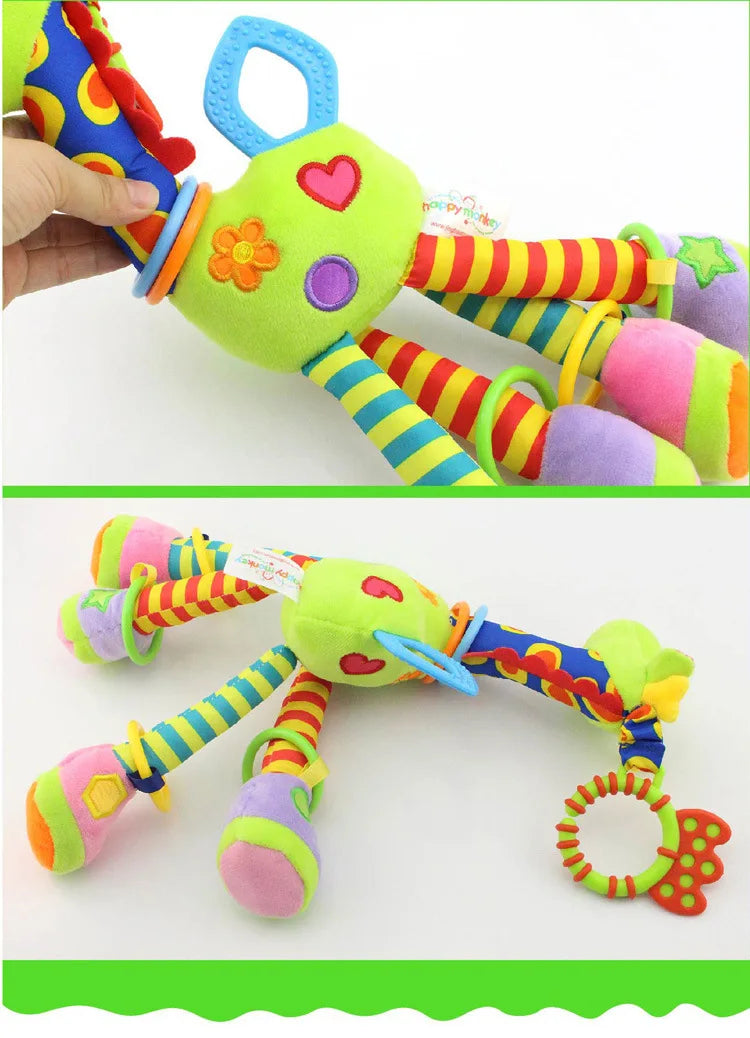 Girafa e zebra de pelúcia macias com sinos e chocalhos, ideal para o desenvolvimento do bebê. Brinquedo com mordedor, perfeito para presentear recém-nascidos.
