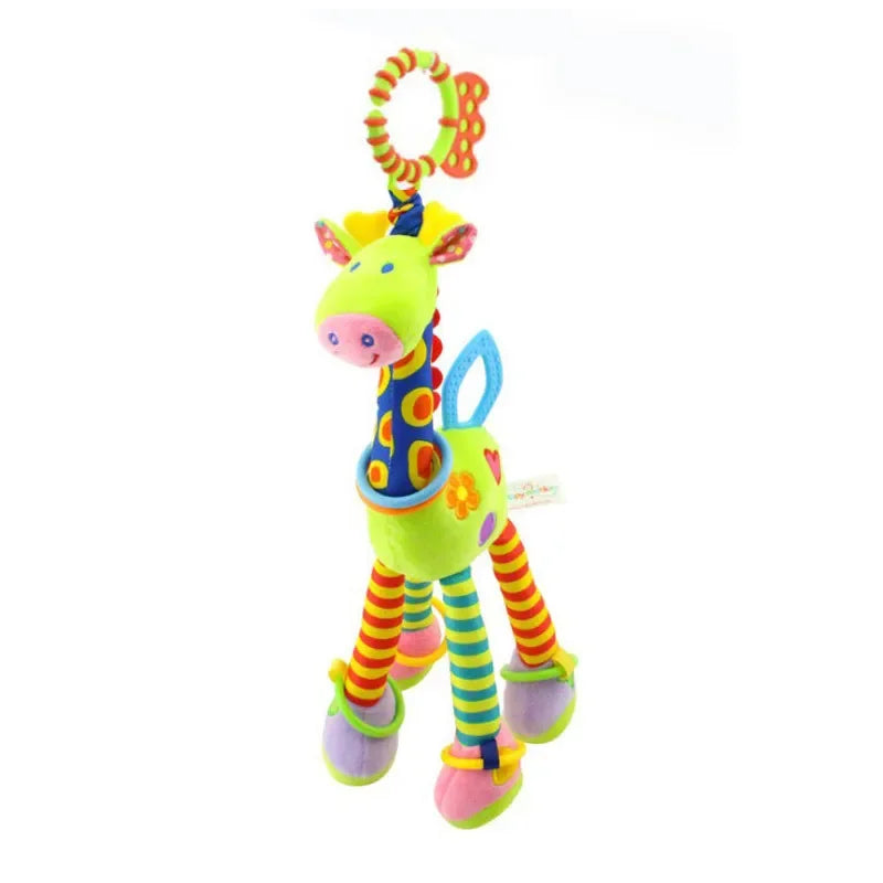 Girafa e zebra de pelúcia macias com sinos e chocalhos, ideal para o desenvolvimento do bebê. Brinquedo com mordedor, perfeito para presentear recém-nascidos.