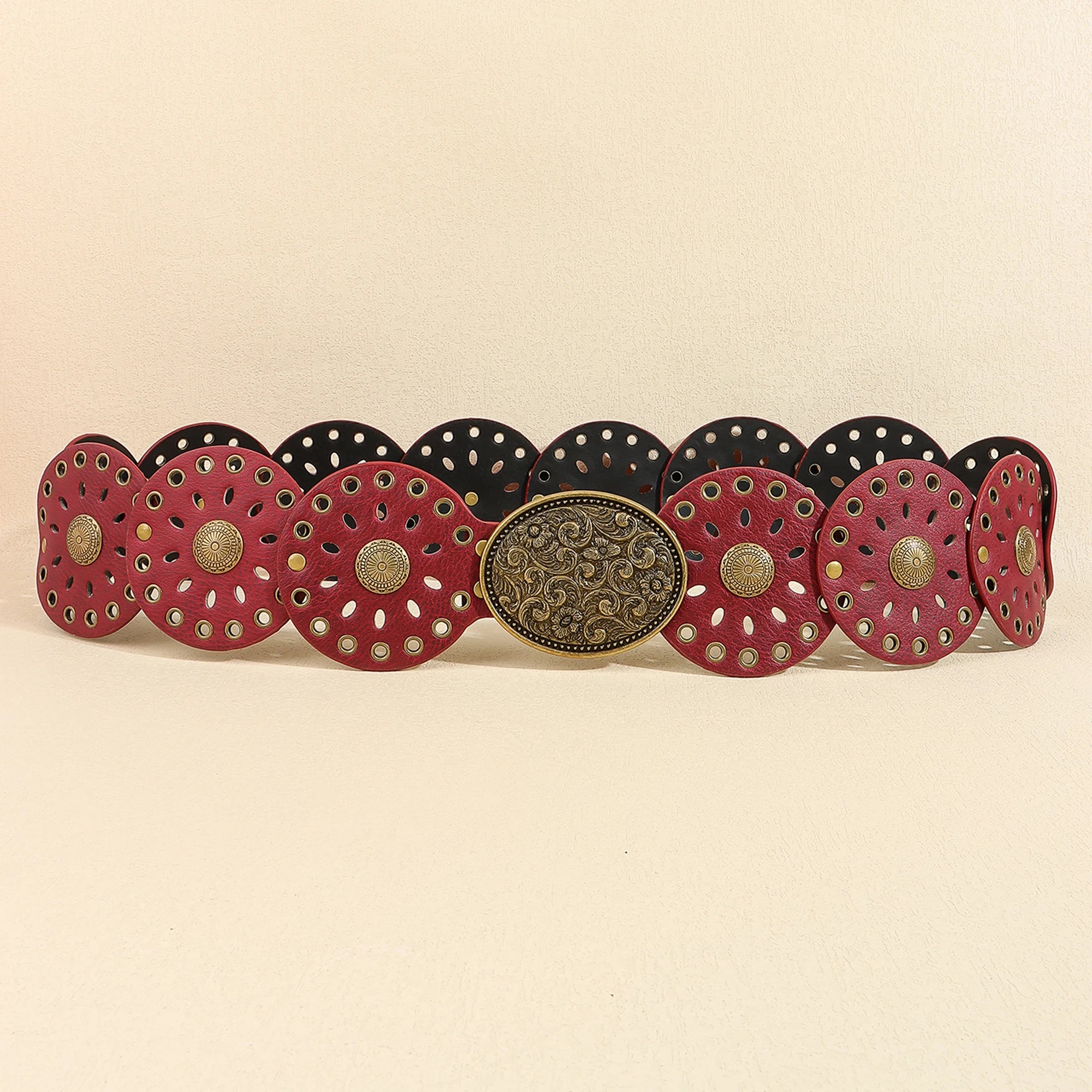 Novo rebite peça redonda cinto estilo étnico para mulheres vintage com saia ca