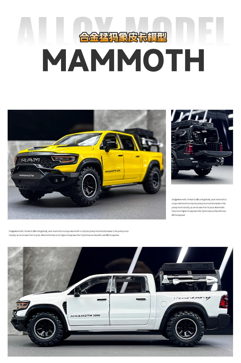 Dodge Ram 1000 TRX Mamute 1:32 - Pickup com Som, Luz e Movimento Para Trás - Brinquedo Colecionável para Crianças, Presente Ideal de Aniversário!
