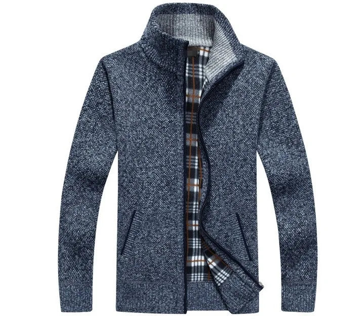 Jaquetas de malha masculinas para outono e inverno, grossas, macias e quentes, com mangas longas e gola. Perfeitas para um estilo casual e moderno.