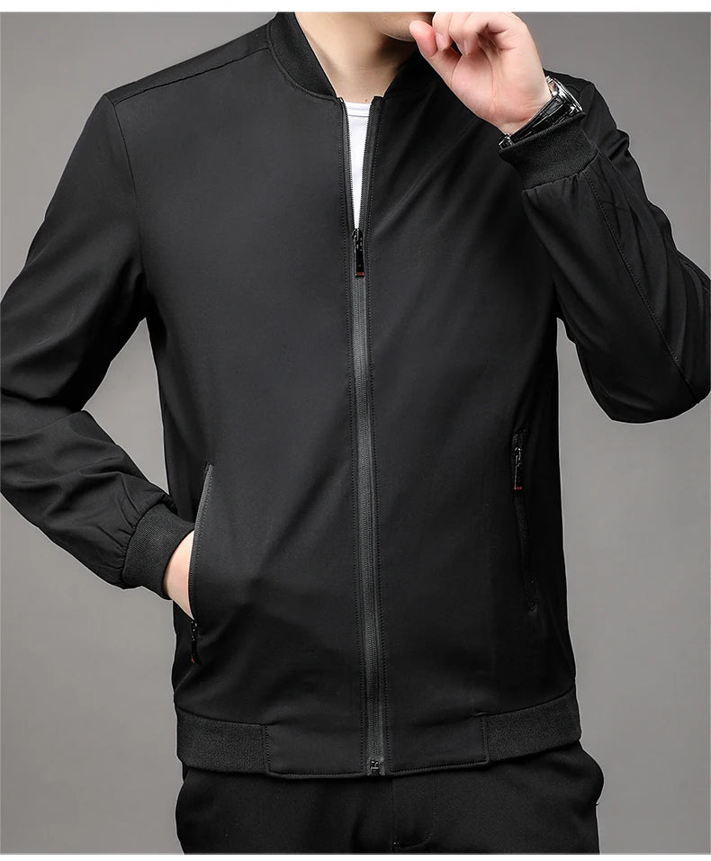 Jaqueta casual de negócios de alta qualidade para a primavera, com gola de beisebol. Estilo bonito e moderno, ideal para a juventude.