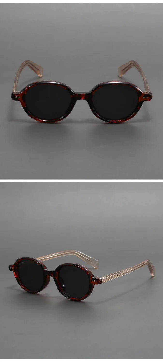 Óculos de Sol Redondos Pequenos de Acetato Polarizados para Homens e Mulheres Óculos de sol ovais femininos retrô em TR90 e acetato.