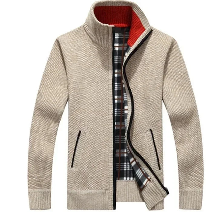 Jaquetas de malha masculinas para outono e inverno, grossas, macias e quentes, com mangas longas e gola. Perfeitas para um estilo casual e moderno.