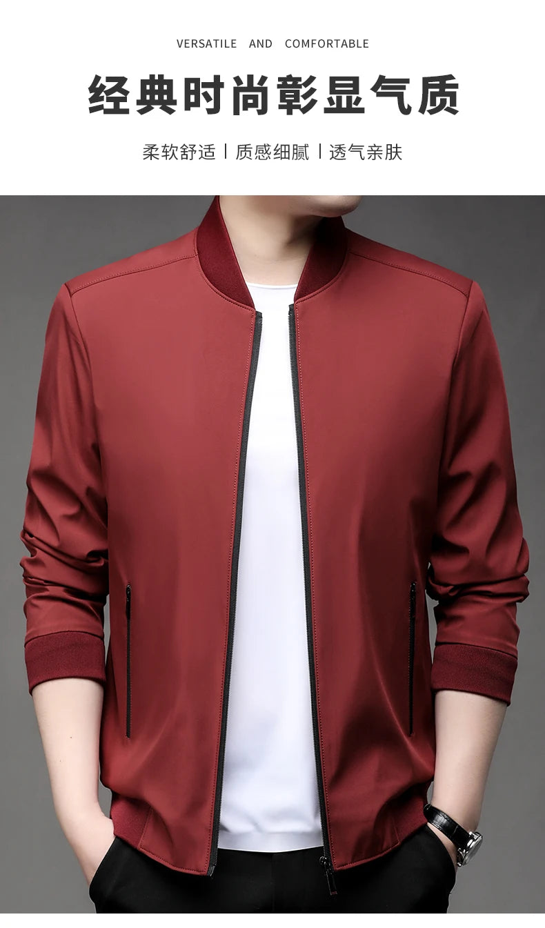 Jaqueta casual de negócios de alta qualidade para a primavera, com gola de beisebol. Estilo bonito e moderno, ideal para a juventude.