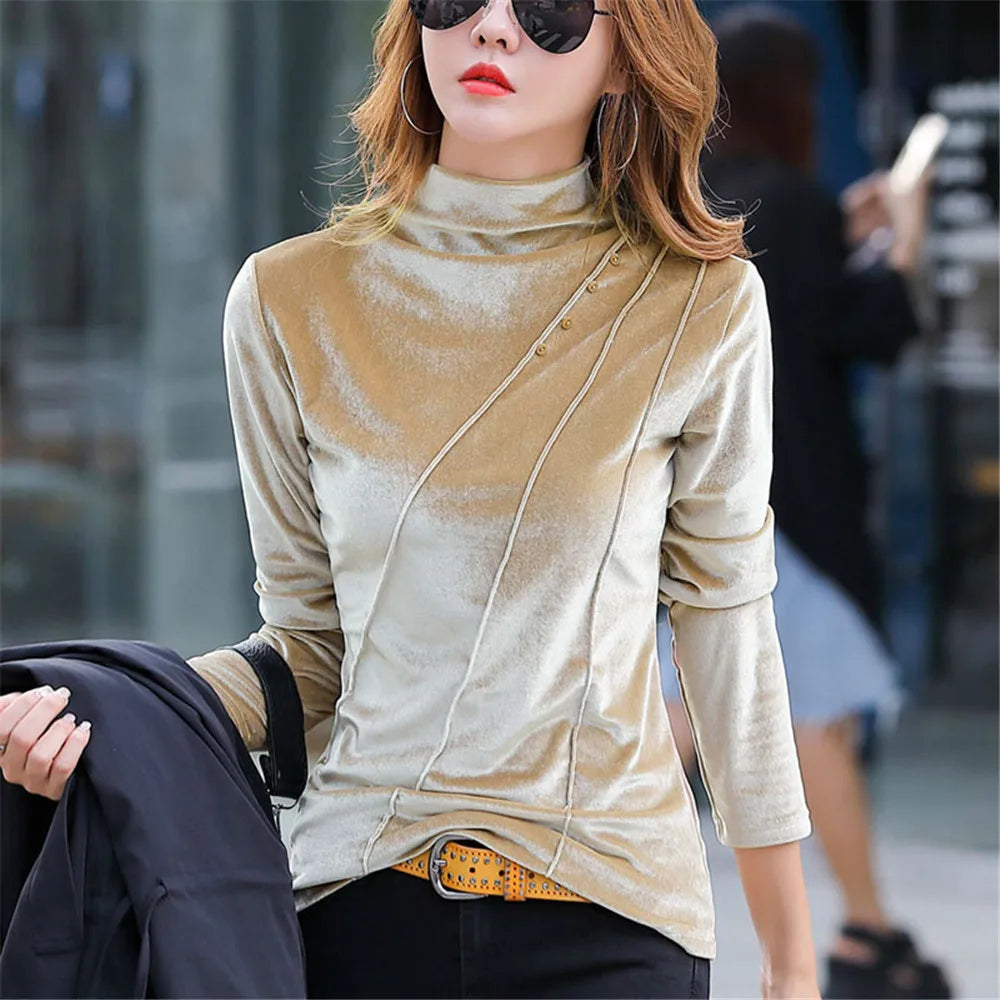 Blusa de Gola Alta Feminina – Tamanhos 3XL e 4XL, Veludo Grosso e Quente para o Inverno!