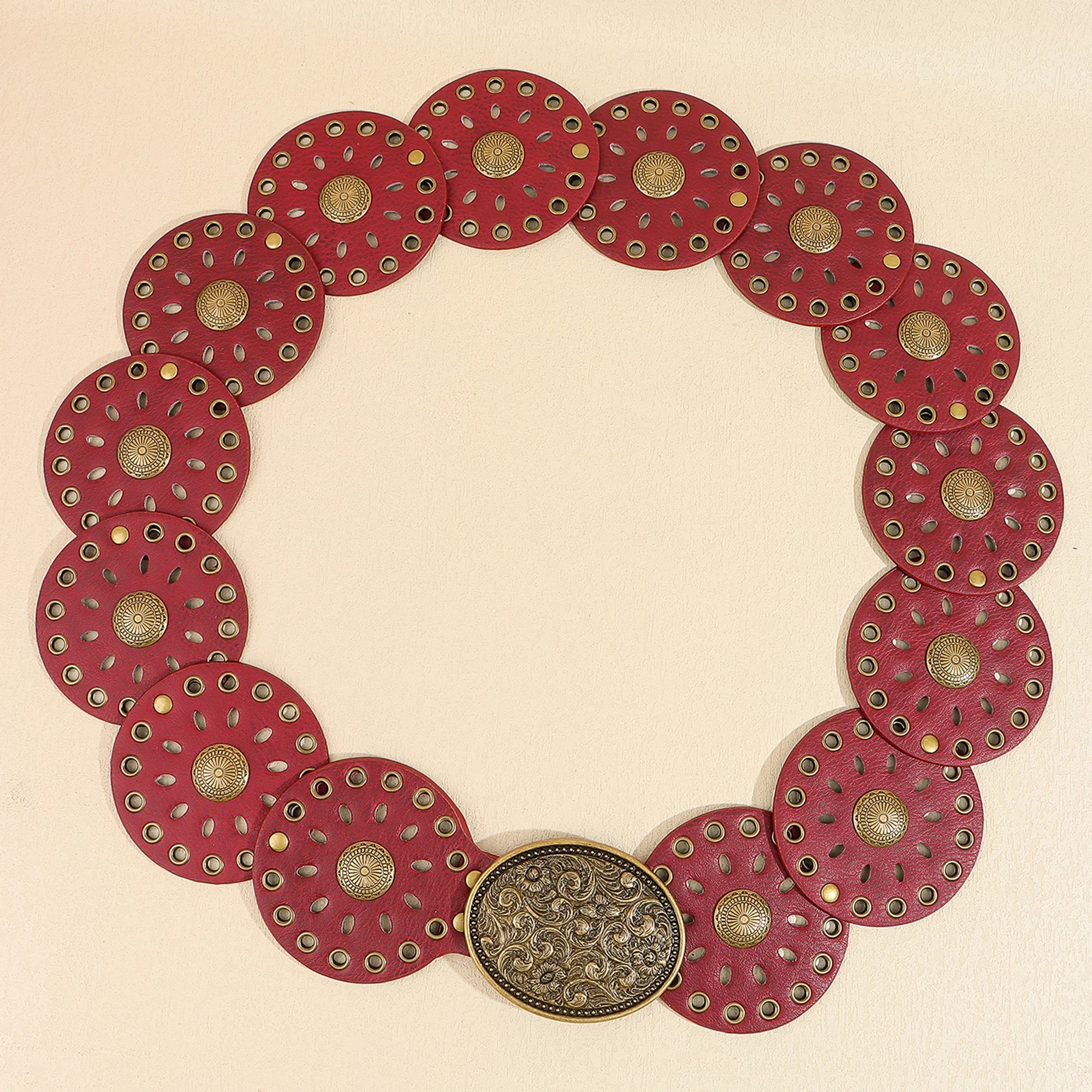 Novo rebite peça redonda cinto estilo étnico para mulheres vintage com saia ca