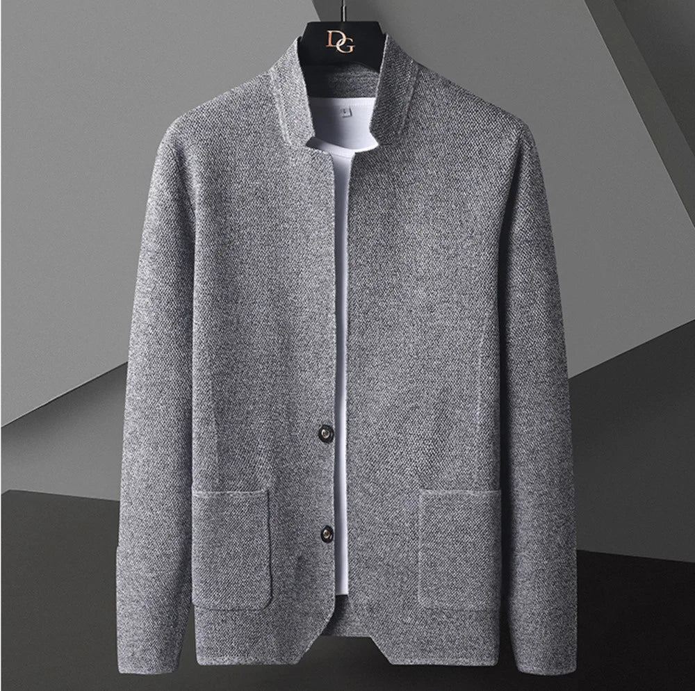 2022 cardigan jaqueta masculina cor sólida de malha casual gola fino ajuste cas
