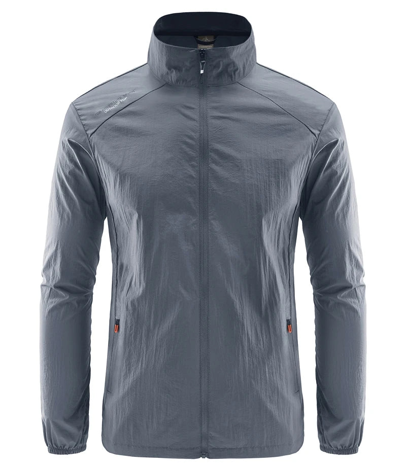 Jaqueta masculina de verão, com secagem rápida, ideal para caminhadas. À prova d'água e com proteção solar UV, é perfeita para esportes ao ar livre, como pesca, acampamento e corrida.