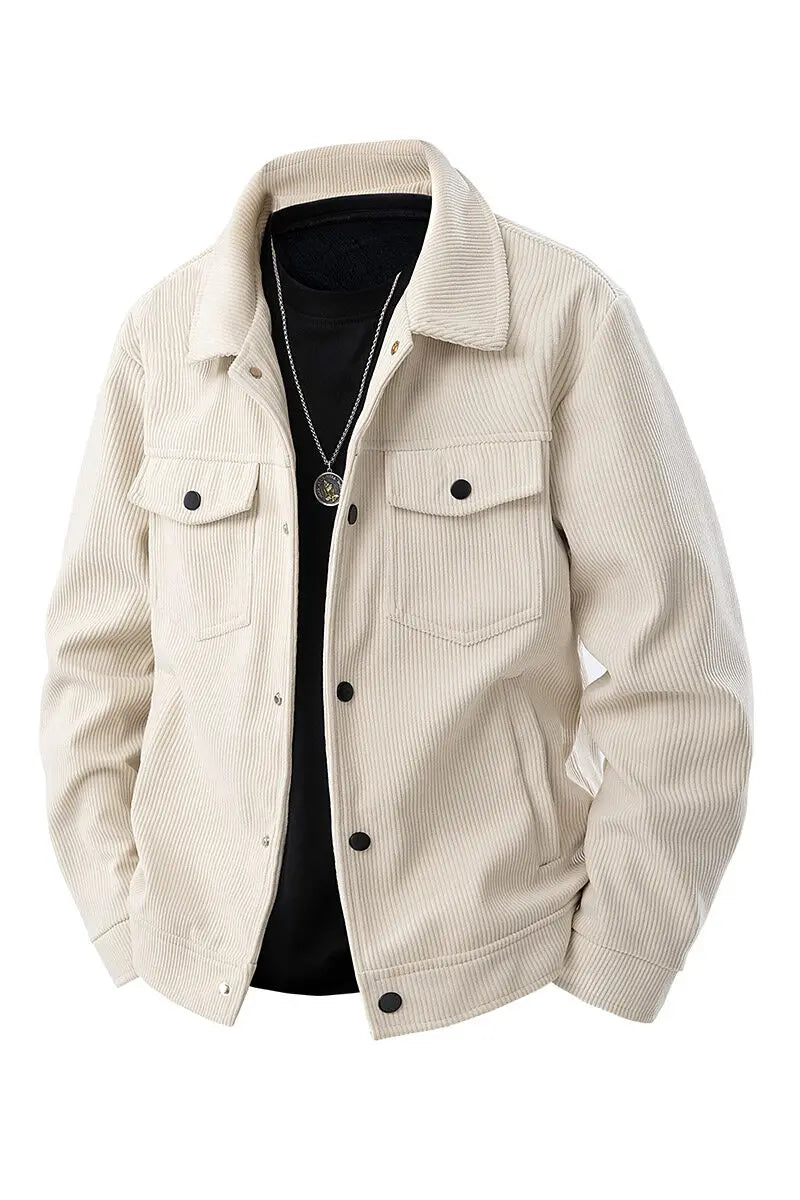 Jaqueta de lapela de veludo masculina para primavera e outono, nova marca retro americana, solta e bonita, com múltiplos bolsos.