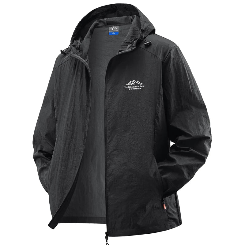 Jaquetas de verão à prova d'água para homens, ideais para caminhadas, pesca, ciclismo e ginásio. Casaco com capuz, esportes ao ar livre e proteção solar, jaqueta fina e leve.