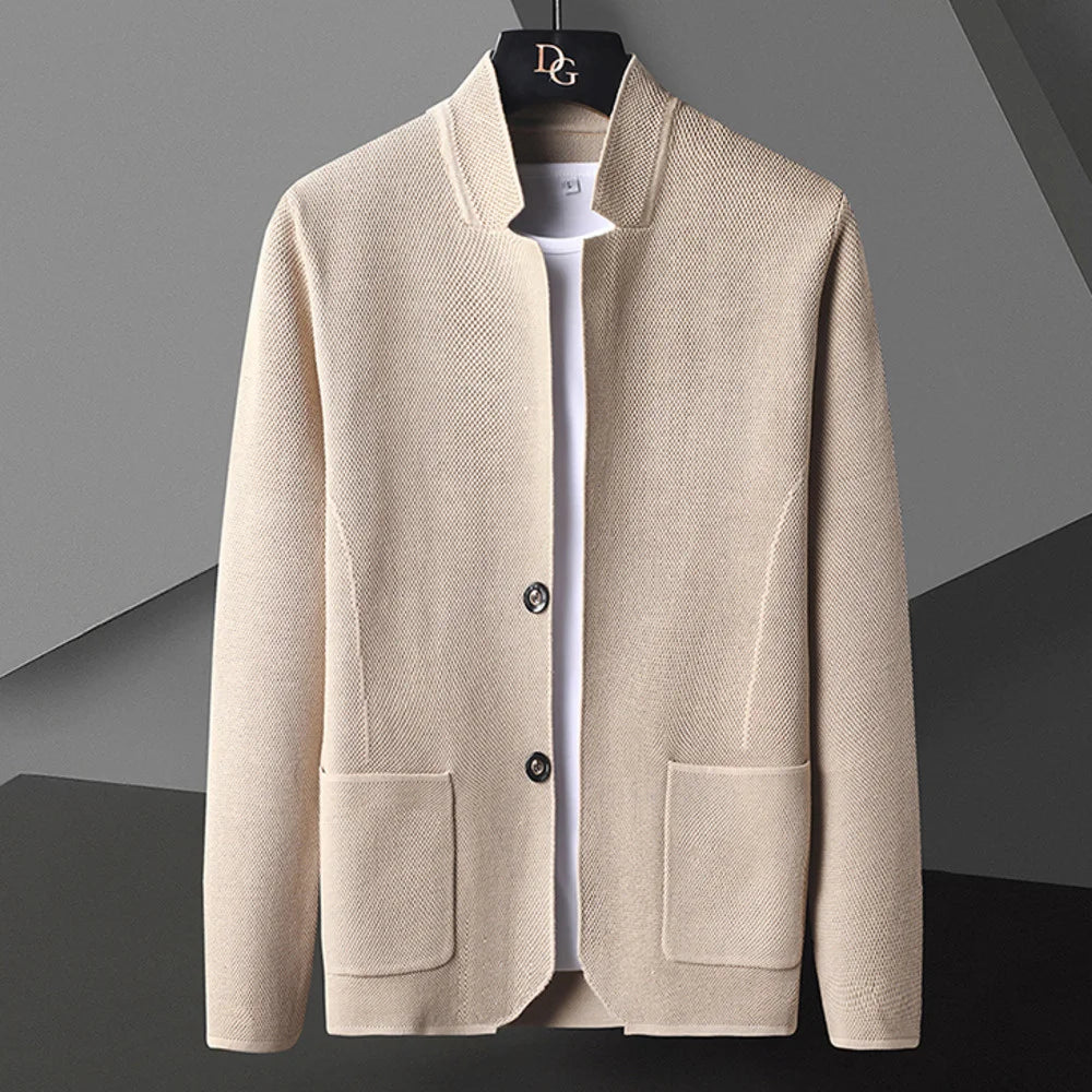 2022 cardigan jaqueta masculina cor sólida de malha casual gola fino ajuste cas