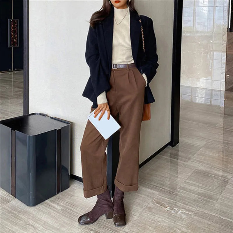 Blusa feminina de manga longa com gola alta, estilo Harajuku. Pulôver de malha fina, ajuste magro e elástico, básico e sólido, perfeito para compor looks simples.