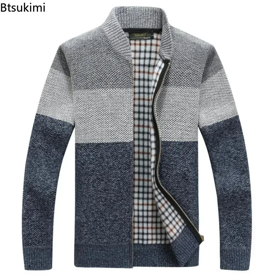 Jaquetas de malha masculinas para outono e inverno, grossas, macias e quentes, com mangas longas e gola. Perfeitas para um estilo casual e moderno.